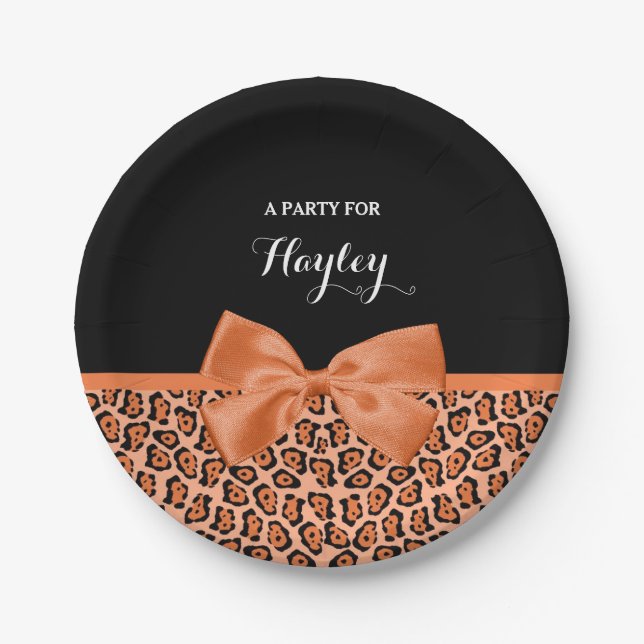 Assiettes En Carton Ruban mignon Fille Orange Noir Jaguar Avec Nom (Devant)