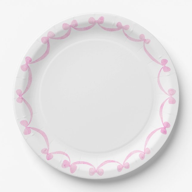 Assiettes En Carton Ruban Preppy Grandmillennial Pink Bows (Devant)