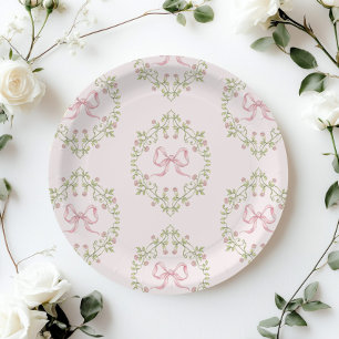 Assiettes En Carton Ruban rose fleur sauvage Bow Coquette baby shower