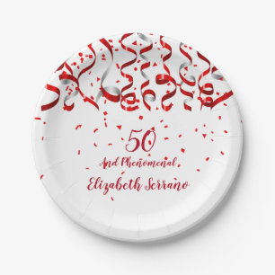 Assiettes En Carton Rubans Rouges Et Confetti Anniversaire