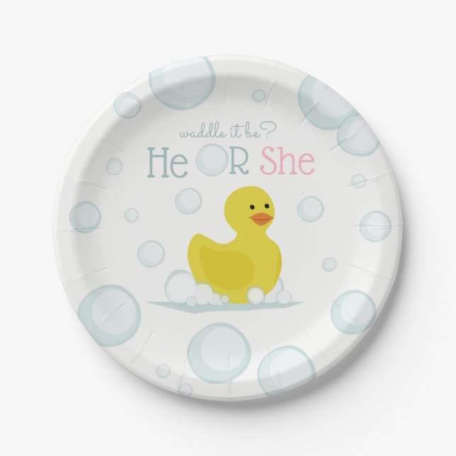 Assiettes En Carton Rubber Duck Waddle It Be Baby Gender Reveal (Devant)