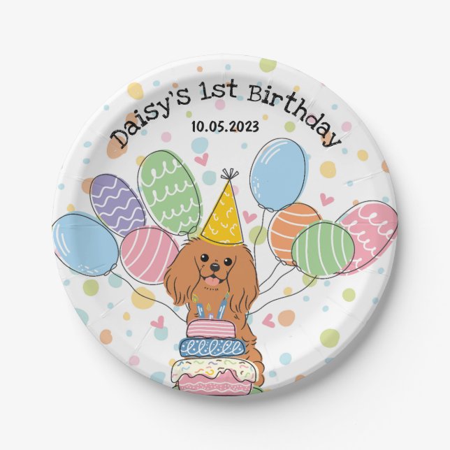 Assiettes En Carton Ruby Cavalier King Charles Spaniel Anniversaire (Devant)