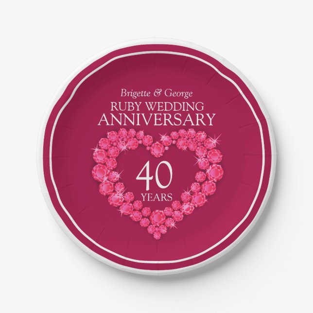 Assiettes En Carton Ruby mariage anniversaire coeur 40 ans (Devant)