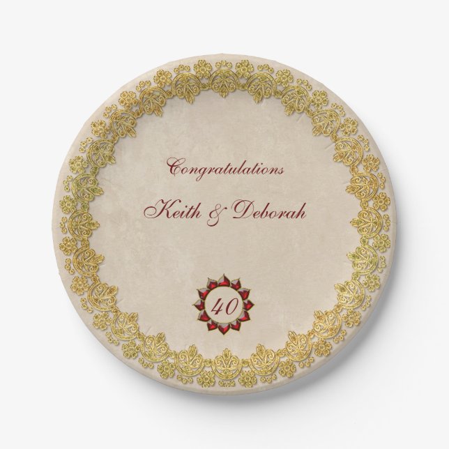 Assiettes En Carton Ruby Mariage Anniversaire design (Devant)