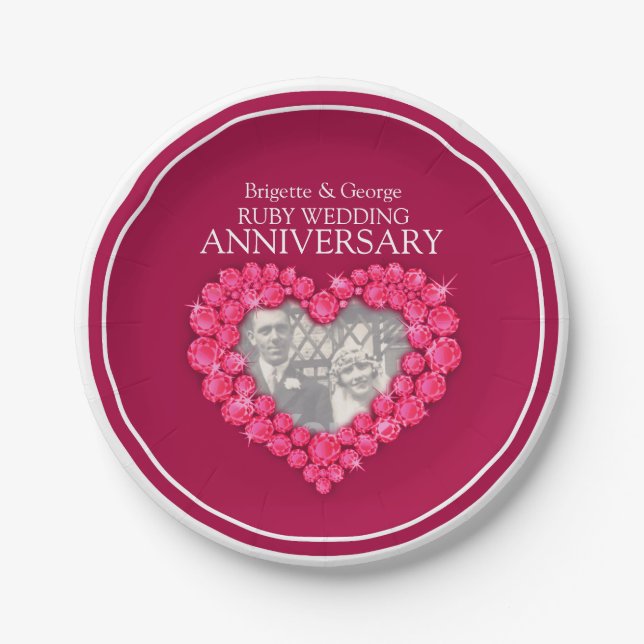 Assiettes En Carton Ruby Mariage Anniversaire photo plaque papier coeu (Devant)