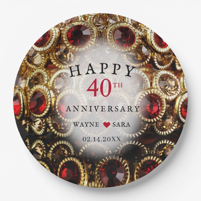 Assiettes En Carton Ruby Red Jeweled 40th Mariage Anniversary (Devant)