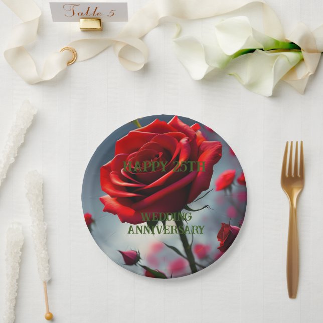 Assiettes En Carton Ruby Red Rose 25e anniversaire du Mariage, (Mariage)