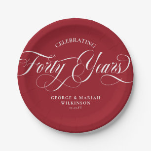 Assiettes En Carton  Ruby Red Script Tourbillonnant 40e anniversaire d