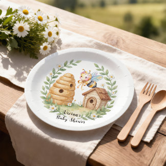 Assiettes En Carton Ruches florales et petite Fête de Bébé abeille