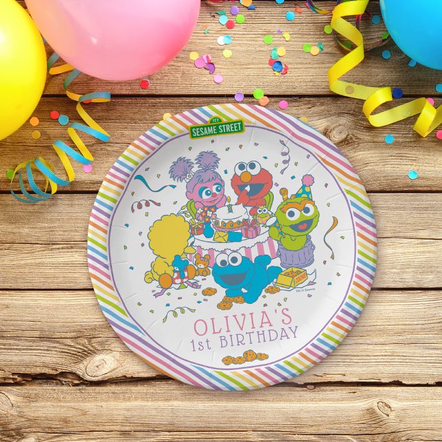 Assiettes En Carton Rue Sésame | Premier anniversaire du bébé (Créateur téléchargé)