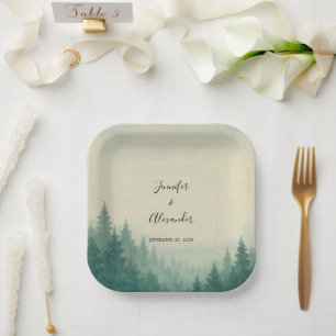 Assiettes En Carton Russe aquarelle mariage de forêt de pins