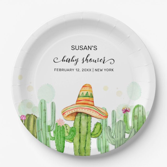 Assiettes En Carton Russe Boho Fiesta Cactus Taco 'Bout A Baby shower (Devant)