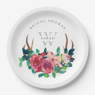 Assiettes En Carton Russe Boho Red Floral Stag Antlers Fête des mari