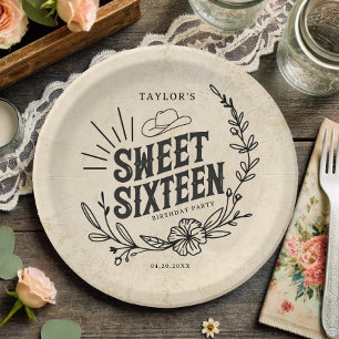 Assiettes En Carton Russe Cowgirl Floral Sweet sixteen fête d'annivers