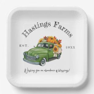 Assiettes En Carton Russe Green Farm Truck Thanksgiving Harvest Paper