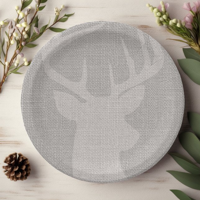Assiettes En Carton Russe Grey Burlap Deer Buck (Créateur téléchargé)