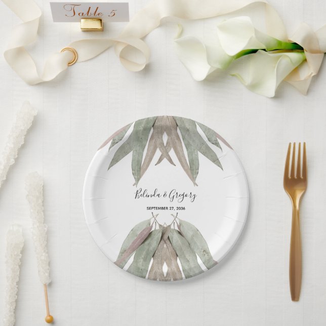 Assiettes En Carton Russe Mariage feuille Eucalyptus (Mariage)