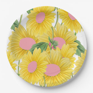 Assiettes En Carton Russe Vintage rose Grandes Tournesols Moderne Blan
