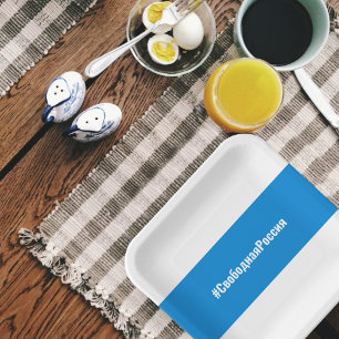 Assiettes En Carton Russie libre - Russe - Bleu blanc Drapeau