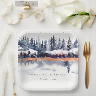 Assiettes En Carton Rust Navy Winter Pine Forest Fête des mariées de n