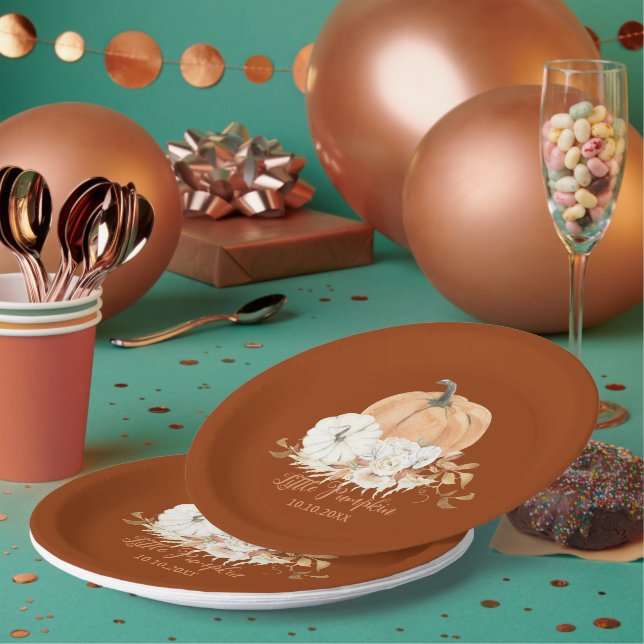 Assiettes En Carton Rust Orange Petit Baby shower Citrouille (Multi)