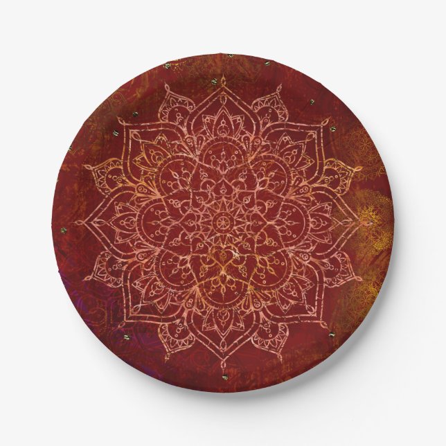 Assiettes En Carton Rust Red Mandala Gold Glam (Devant)