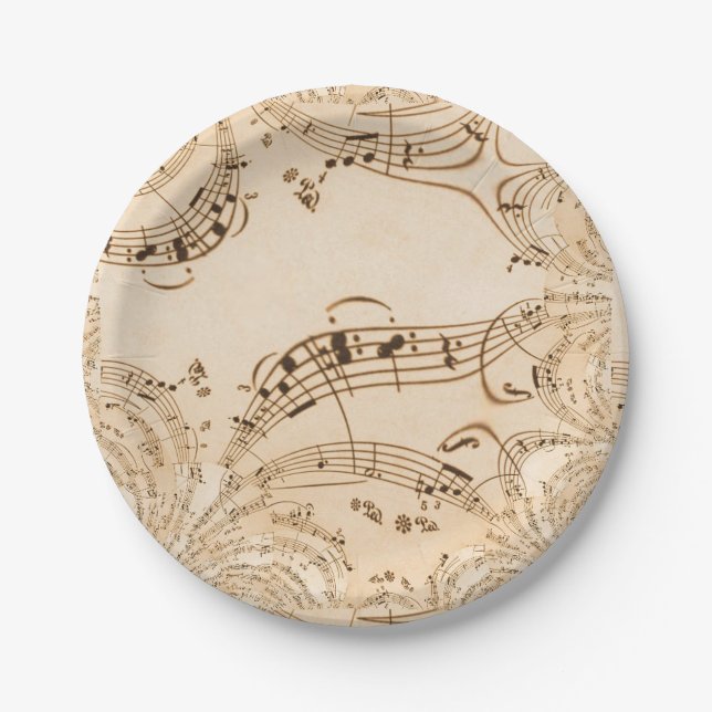 Assiettes En Carton Rustic Antique Musical Notes (Devant)