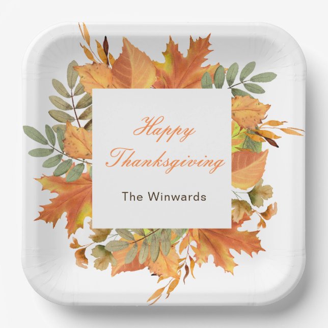 Assiettes En Carton Rustic Autumn Fall Leaves Square Thanksgiving  (Recto)
