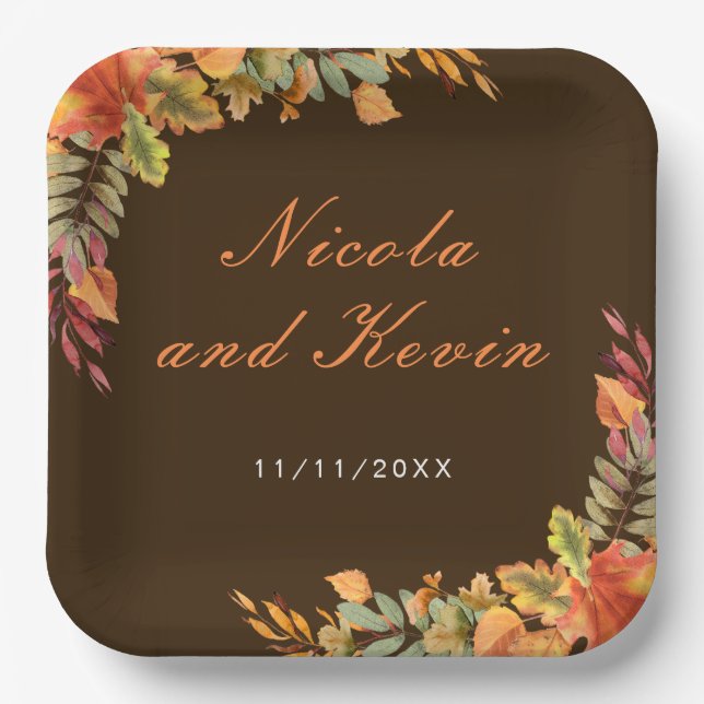 Assiettes En Carton Rustic Autumn Fall Leaves Wedding Thank You (Recto)