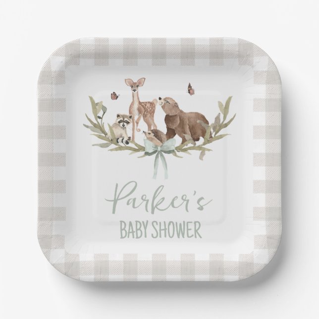 Assiettes En Carton Rustic Beige Woodland Baby Shower Paper Plate (Recto)