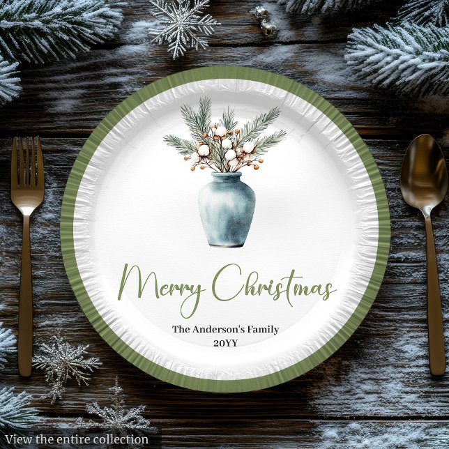 Assiettes En Carton Rustic Bohemian Christmas Bouquet Watercolor Plate (Rustic Bohemian Christmas Bouquet Watercolor Plates)