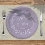 Assiettes En Carton Rustic Boho Lavender Wildflower Botanical Wedding<br><div class="desc">This elegant wedding paper plate features a beautiful lavender purple background with hand-drawn wildflower wreath and elegant typography in white. It's a perfect design for a rustic yet elegant wedding and coordinates with our Rustic Wildflowers collection... See the collection for more items!</div>