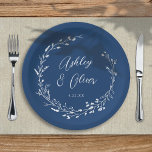 Assiettes En Carton Rustic Boho Navy Blue Wildflower Floral Wedding<br><div class="desc">This elegant wedding paper plate features a beautiful navy blue background with hand-drawn wildflower wreath and elegant typography in white. It's a perfect design for a rustic yet elegant wedding and coordinates with our Rustic Wildflowers collection... See the collection for more items!</div>