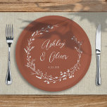 Assiettes En Carton Rustic Boho Terracotta Wildflower Floral Wedding<br><div class="desc">This elegant wedding paper plate features a beautiful terracotta background with hand-drawn wildflower wreath and elegant typography in white. It's a perfect design for a rustic yet elegant wedding and coordinates with our Rustic Wildflowers collection... See the collection for more items!</div>