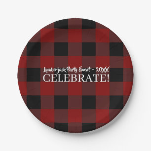 Assiettes En Carton Rustic Buffalo Plaid Celebrate Custom Red & Black