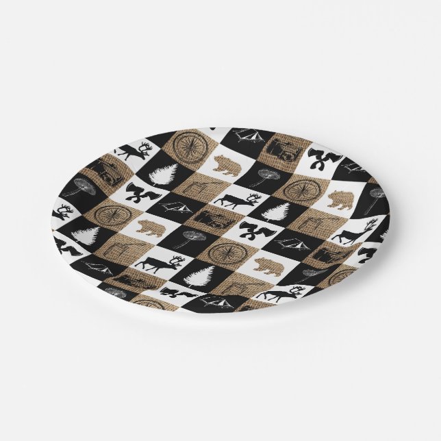Assiettes En Carton Rustic Camping Extérieur Aventure (Angle)