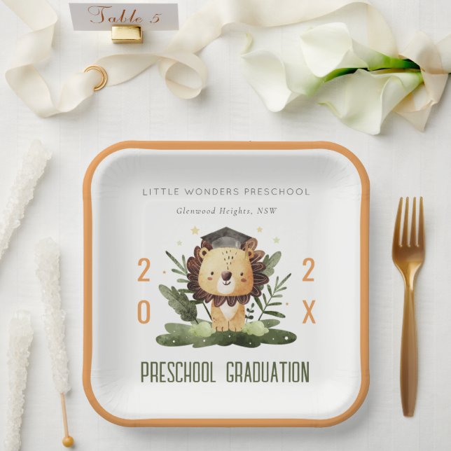 Assiettes En Carton Rustic Cute Kids Lion Foliage Préscolaire Graduati (Mariage)