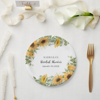 Assiettes En Carton Rustic Elegant Sunflower Eucalyptus Bridal Shower