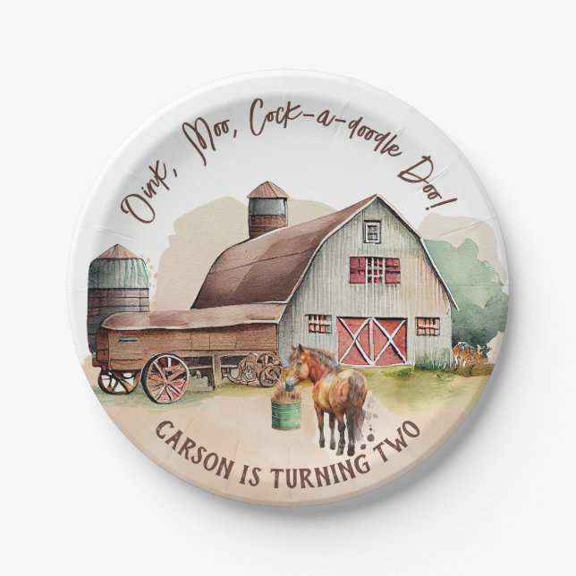 Assiettes En Carton Rustic Farm Animal Tractor Garçons Anniversaire (Devant)