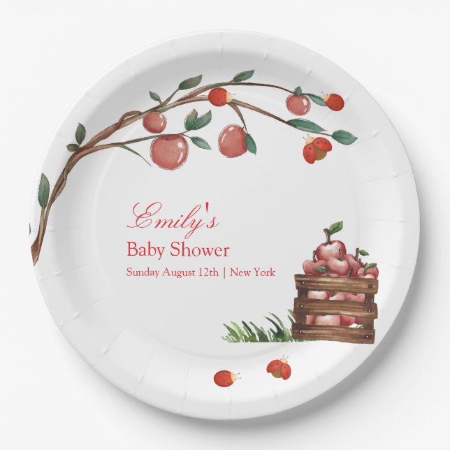 Assiettes En Carton Rustic Farm Ladybug Apple Baby shower fille (Devant)