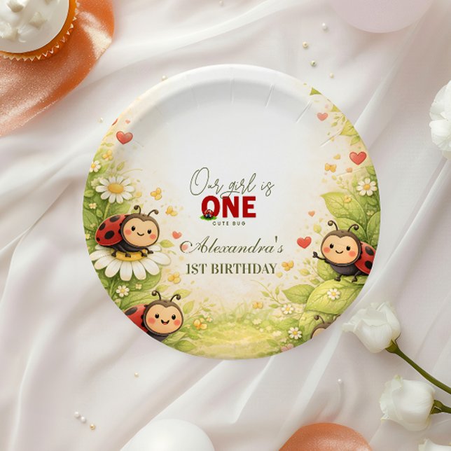 Assiettes En Carton Rustic Floral Lady Bug 1st Birthday (Créateur téléchargé)