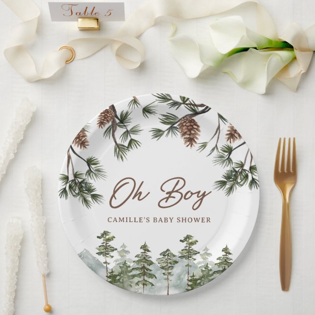 Assiettes En Carton Rustic Forest Oh Boy Baby shower (Mariage)