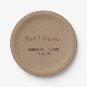 Assiettes En Carton Rustic Kraft Papier Mariage campagnard Amour & Mer