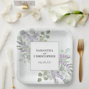 Assiettes En Carton Rustic Lavender et Eucalyptus Elegant Boho Wedding