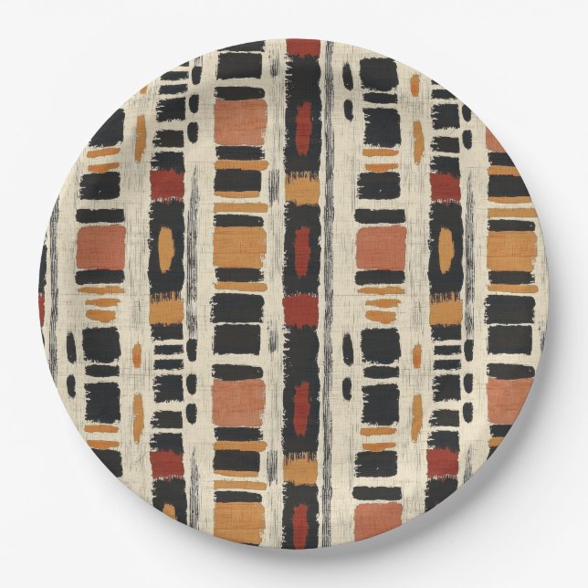 Assiettes En Carton Rustic Mudcloth Geometric Pattern (1) (Devant)