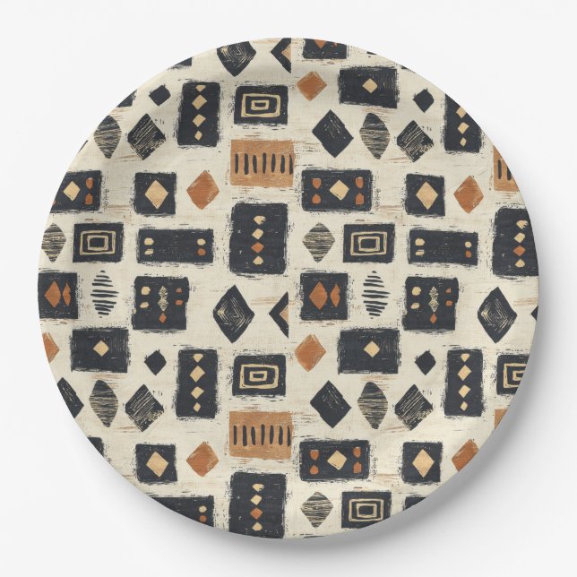 Assiettes En Carton Rustic Mudcloth Geometric Pattern (2) (Devant)