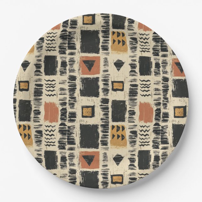 Assiettes En Carton Rustic Mudcloth Geometric Pattern (3) (Devant)