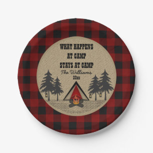 Assiettes En Carton Rustic Red Buffalo Check Camp Nom de la fête de c