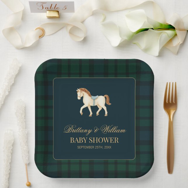 Assiettes En Carton Rustic Tartan Plaid Horse Baby Shower  (Mariage)