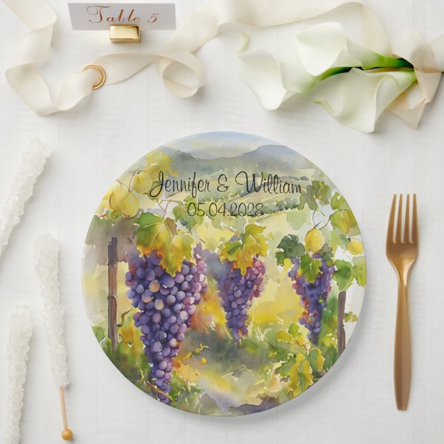 Assiettes En Carton Rustic Vineyard Grapes Lemons Italy Wedding   (Mariage)